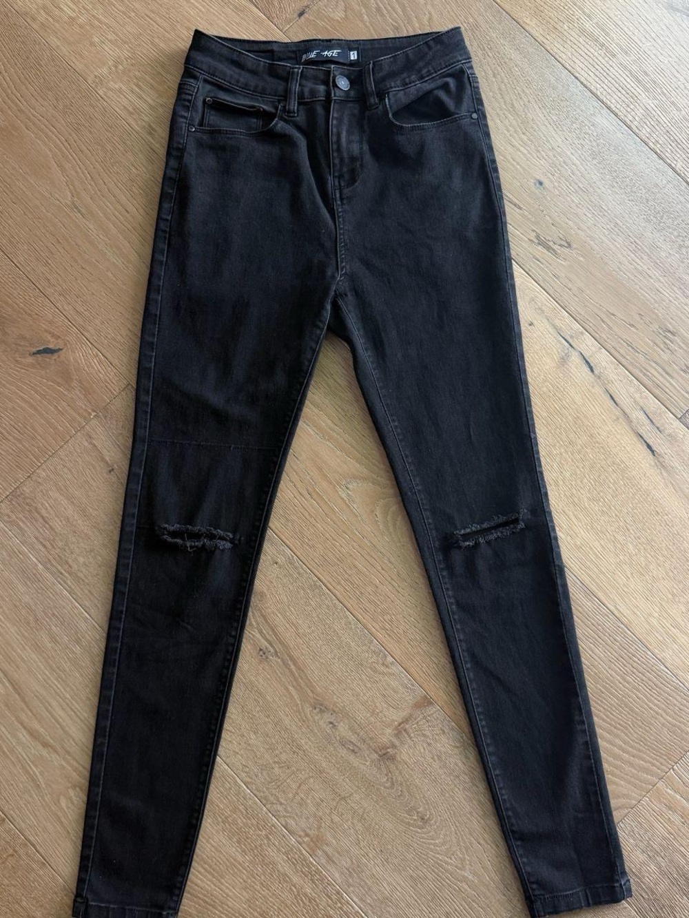 Blue Age Women’s Black High Waist Skinny Jeans | Size 1 | Distressed Knee